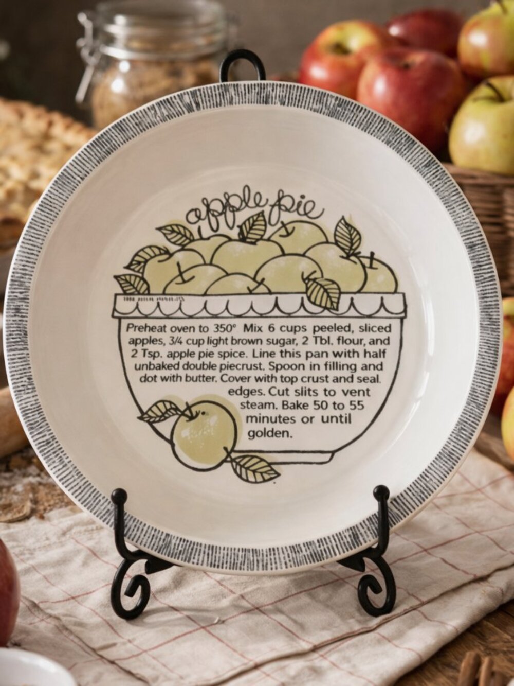 Last One! Vintage Royal China Apple Pie Recipe Dish NOS USA 10"